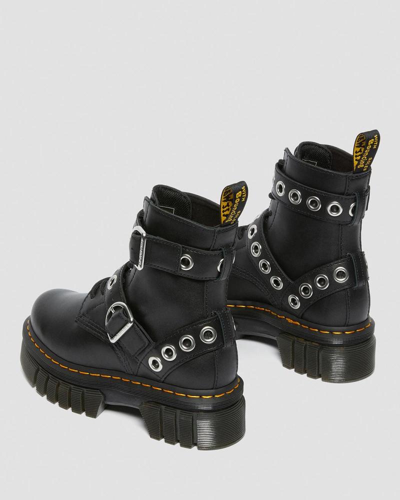 Black Women's Dr Martens Audrick Hardware Leather Platform Boots | CA 233FDN